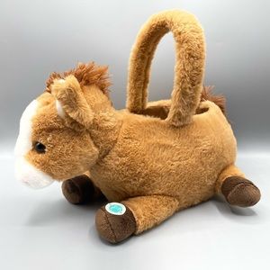 Easter Basket Halloween Tote Brown Horse Pony Plush Push Button Makes Sound WORK